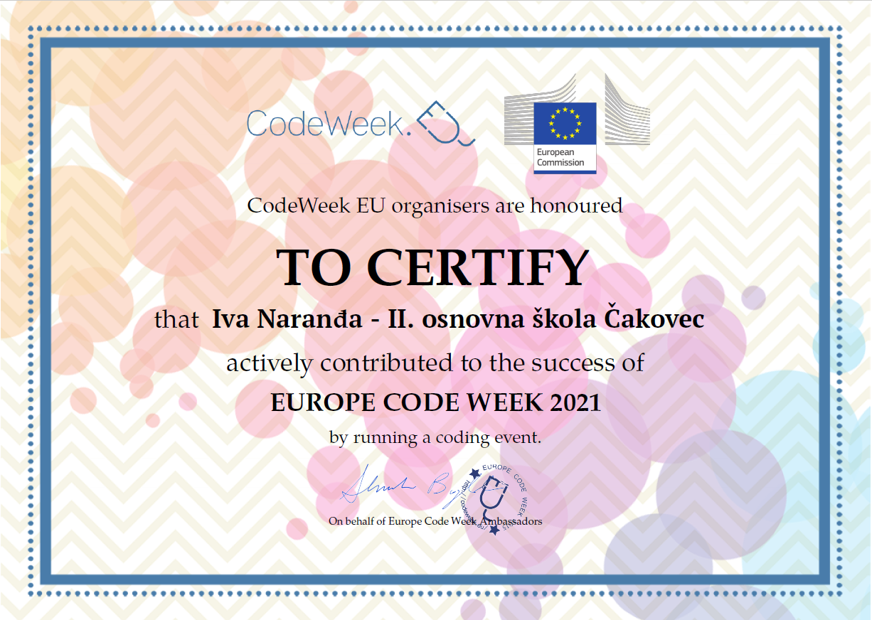CodeWeek 2021 certificate Iva Narana