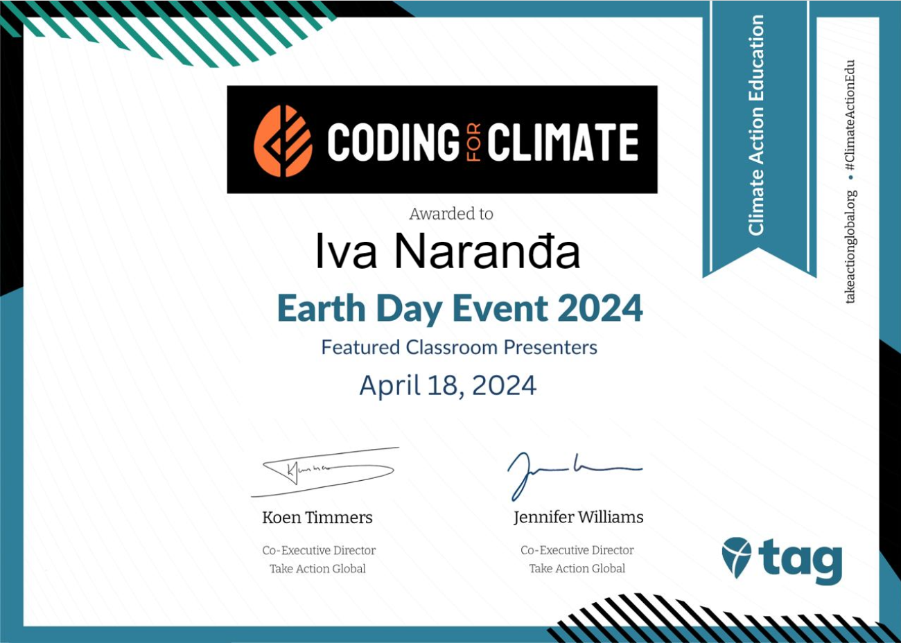 Coding for Climate 2024 - Earth Day - certificate